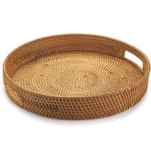 Handgeflochtener Servierkorb aus Rattan, perfektes Geschenk für Gastgeber, natürliche Honigfarbe mit ausgeschnittenen Griffen, pflegeleicht, 36 cm