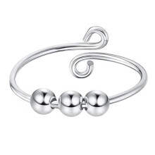 Justerbare fidgetringer for angstlindring, anti-bekymringsperlering spinnerring med glatte spinnende perler, hypoallergen angstring laget av 925
