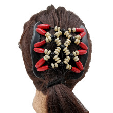 Vielseitige Haarstyling-Clips, Doppelkämme mit Holzperlenverzierung, starkes Gummiband für sicheren Halt, einfach anzuwenden für schnelle