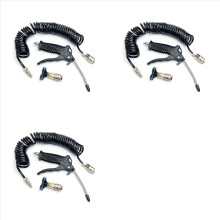 Conjunto de 3 sopradores de ar com mangueira espiral de PU de 5 metros para remoção de poeira com compressor de ar de caminhão.