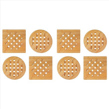 8X Bamboo Pot Coasters,Heat- Bamboo Place Mats, Square and Round Pot Coasters Made of Wood