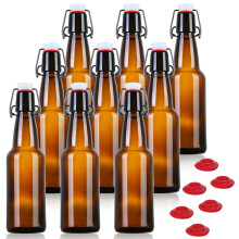 12 oz Amber Glass Beer Bottles with Flip Caps for Home Brewing and Kombucha, Set of 9