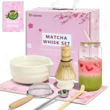 9 Piece Matcha Whisk Set with Ceramic Bowl, Bamboo Accessories, Complete Tea Ceremony Kit (Cream White)