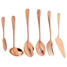 6-Piece Serving Flatware Silverware Set, Utensil Set,Include Cake Server, Slotted Spoon Rose Gold