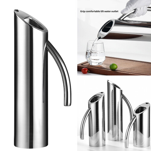 Pot à eau à poignée ergonomique, pichet en acier-Argent 1L 2
