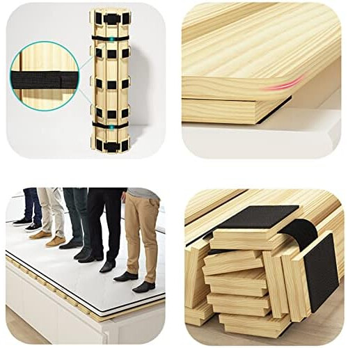 Rollable Floor Mattress Frame Solid Pine Wood Bed Slats for Spinal Support Foldable 39x47in 2