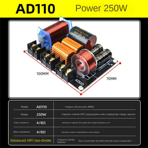 250W Audio Frequency Divider Two Way Hifi Speaker Crossover Stage Performance High Power 1