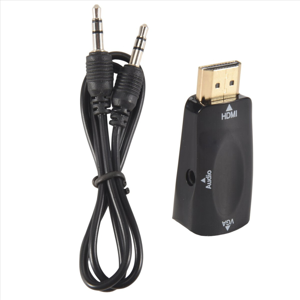1080P Hdmi Male To Vga Female Adapter Video Converter 3.5Mm Audio Output Cable Hot Black 4852070713238