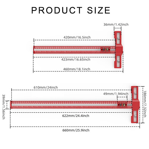 Aluminum Woodworking Ruler with Clear-Sliding model TS24 I 1