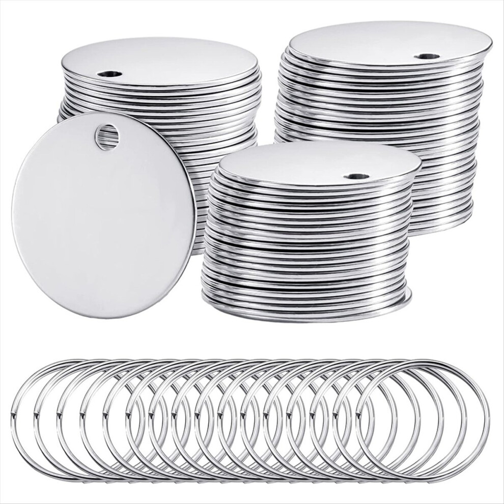 100 Pack Round Stamping Blanks Stainless Steel Blank Tags With Hole Dog Metal Polished 4852940121507
