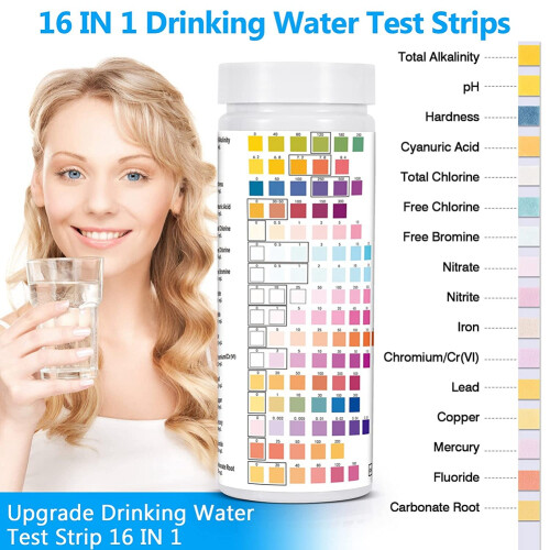 16 in 1 Drinking Water Test Kit, Testing Kits for 100 PCS Quality Strips,Free Chlorine 1