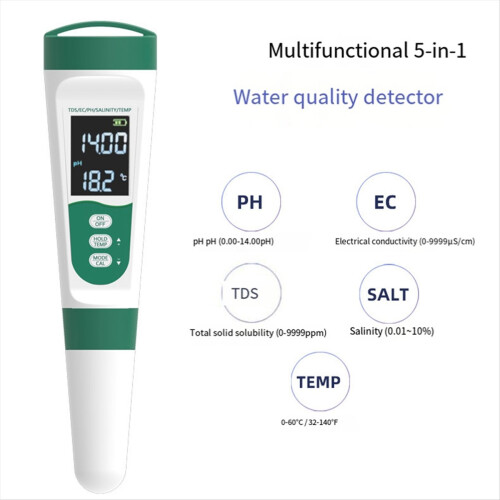Μετρητής TDS 5 σε 1, PH Tester PH/TDS/EC/Αλάτι/Θερμοκρασία IP65, Αδιάβροχο PPM Νερό για Πόσιμο 2