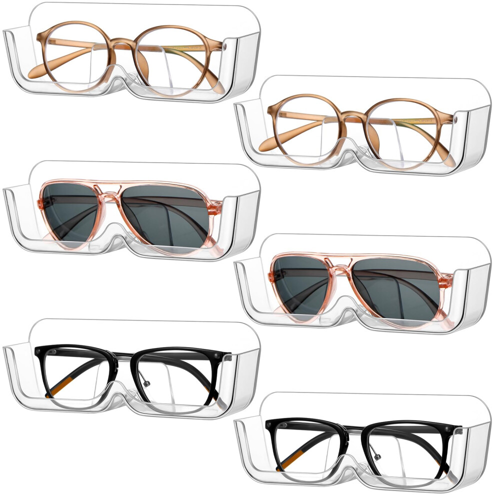 6 Pack Wall Mounted Sunglasses Organizer and Eyeglasses Holder Plastic Storage Rack Clear