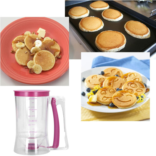 Pancake Batter Dispenser with Measuring Scale, Wide Mouth and Ergonomic Handle for Precise Control 1
