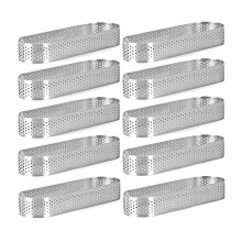 10 Pack Stainless Steel Oval Tart Ring Set, Perforated Baking Rings for Pastry and Cake Molds