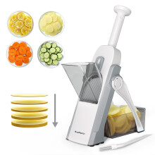 Safe Mandoline Slicer for Kitchen with Adjustable Thickness, Stainless Steel Vegetable Cutter, Grey