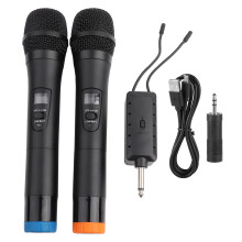 Sistema microfonico wireless UHF con design dinamico unidirezionale per karaoke e riunioni di lavoro, con funzioni anti-fischio e anti-interferenza.