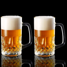 20oz German Beer Stein Mug Set, Tall Clear Large Glass with Ergonomic Handle, Dishwasher Safe, 2pcs