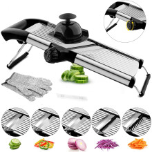 Adjustable Stainless Steel Mandoline Slicer with Dual Julienne Options and CutResistant Gloves for Kitchen