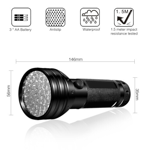 UV flashlight with 51 LED beads 395nm waterproof 2