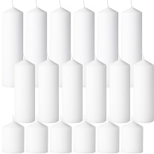 18 Pcs Unscented White Pillar Candles Bulk Set, Dripless Smokeless, 3 Heights for Wedding Decor