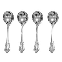 4Piece Large Stainless Steel Buffet Serving Spoon Set, Mirror Finish, Ergonomic Grip, Pure Silver