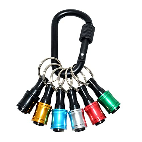 6 Pack Quick Release Bit Holders 1/4 Inch Hex Shank Color Coded Aluminum Keychain Organizer