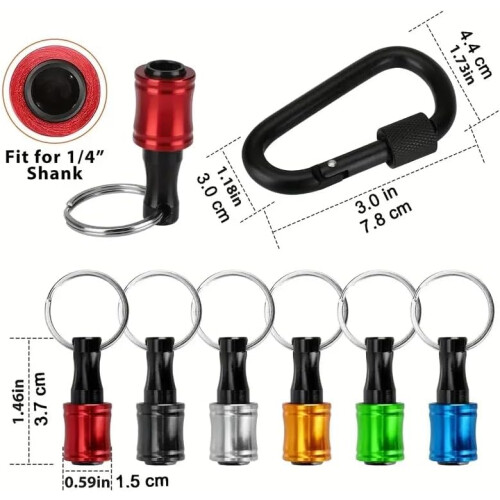 6 Pack Quick Release Bit Holders 1/4 Inch Hex Shank Color Coded Aluminum Keychain Organizer 1