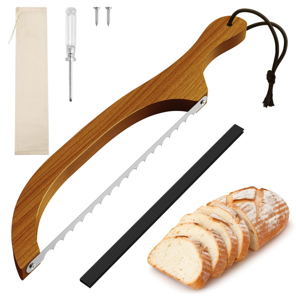 Bread Knife for Homemade Bread – 16 Inch Walnut Bow Sourdough Cutter with UltraSharp Serrated Blade