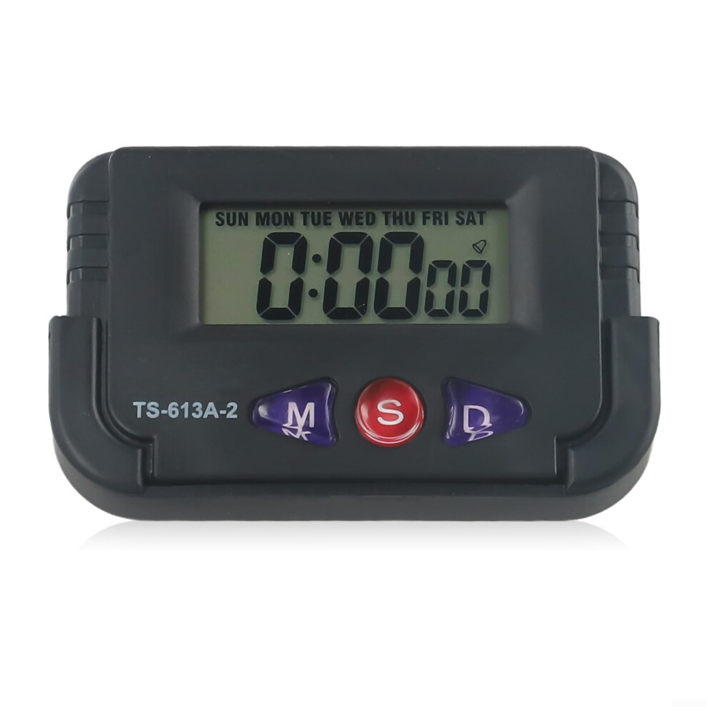 Led Car Clock With Clear Lcd Display, Compact Dashboard Digital Clock, Easy Install, Black 9189345659355