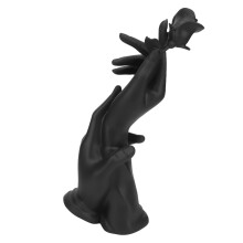 Soporte organizador versátil para joyas, de resina con forma de mano de la victoria, diseño elegante en color negro con manos juntas y una rosa,