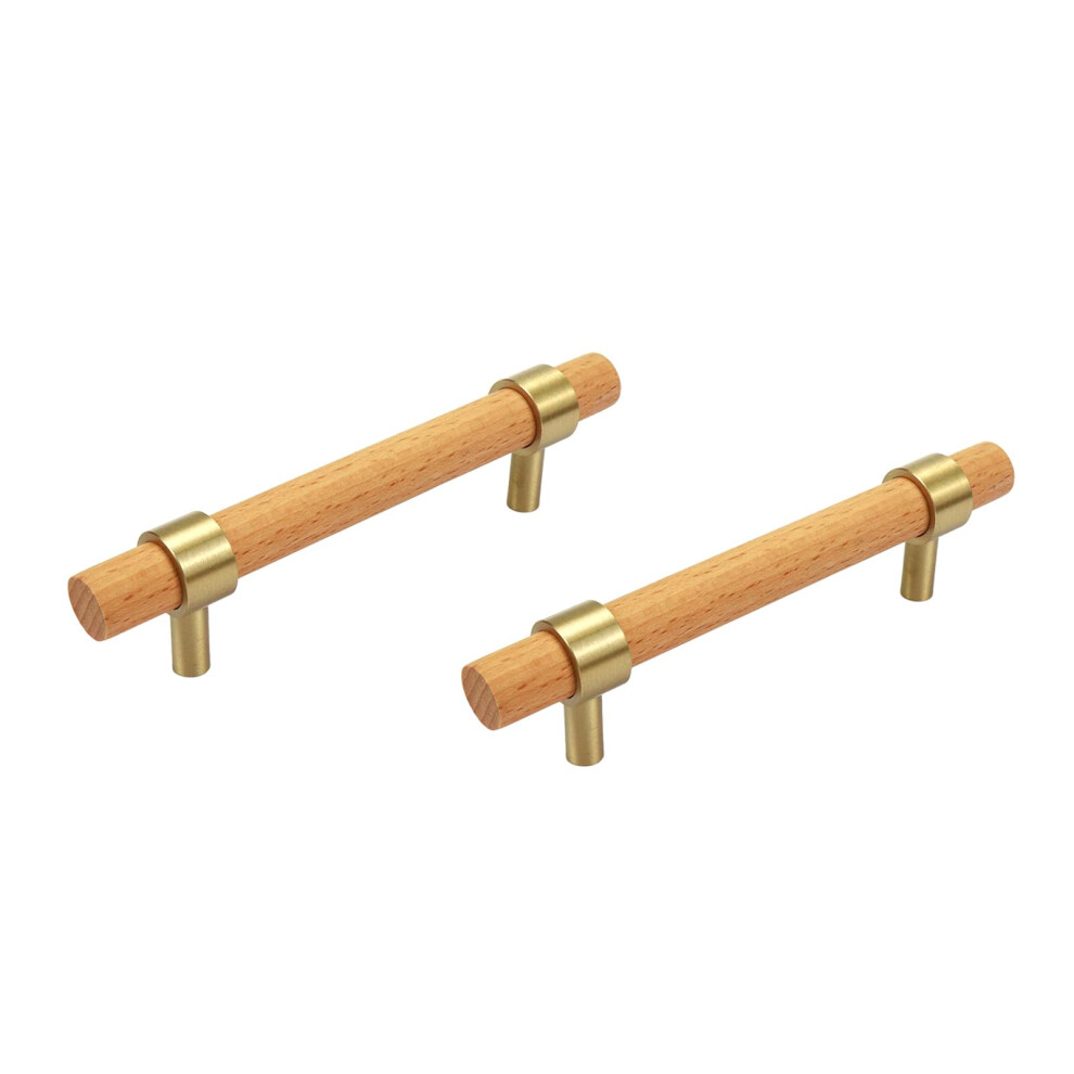 Wood Cabinet Pulls 5.51 Inch Beech Wood And Brass Drawer Handles For Wardrobe With 3.78 In Hole Center 9426802903898