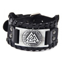 Severský amulet černý náramek z umělé kůže, vikingský náramek s keltskými pohanskými šperky, gotický kožený náramek, retro design,