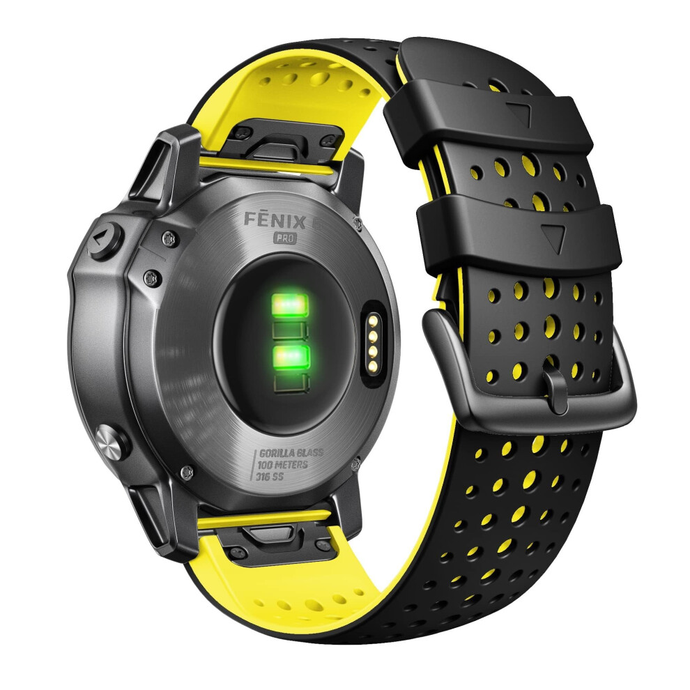 26Mm Silicone Watch Band Quick Release Strap Black Yellow For Garmin Fenix 7X 6X 5X Tactix Enduro 2 Black,Yellow 9189345659287