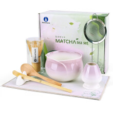 Matcha Tea Set 8pc Japanese Matcha Set with Floral Ceramic Bowl, Bamboo Whisk, Scoop and Sifter (Ombre Lavender)