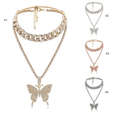 Modieuze halskettingen, halskettingen met vlinderhanger, kristallen halskettingen voor dames, halskettingen met strass-steentjes en een glanzende