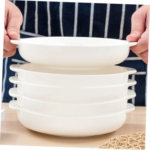 Ceramic Baking Dish with Handles, Round White, Oven Microwave Safe, Dishwasher Friendly, Durable 2