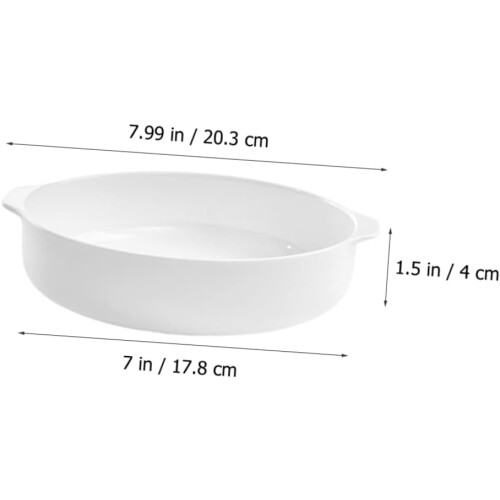 Ceramic Baking Dish with Handles, Round White, Oven Microwave Safe, Dishwasher Friendly, Durable 1