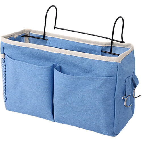 Bedside Hanging Organizer with 4 Pockets, Canvas Storage Caddy for Dorm and Bunk Bed Rails 2