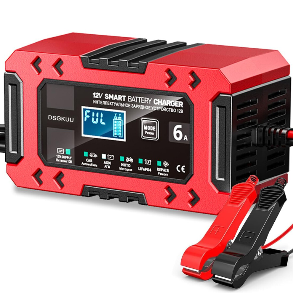 Car Battery Charger, 12V/6A Smart Automatic With Temperature Compensation, Red 9001264073565