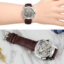 Montre mécanique pour homme élégante avec chiffres romains, mouvement automatique à remontage automatique et cadran analogique squelette, verre