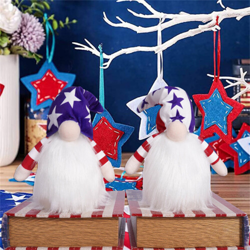 4th of Julys Patriotics Gnomes Decorations,Couple-patchwork hat 2