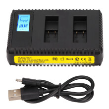 LCD-Akkuladegerät mit zwei Steckplätzen für Digitalkameras, USB-Stromversorgung, Überladeschutz, Überhitzungsschutz, gleichzeitiges Laden,