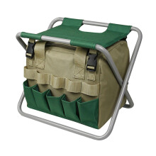 Small Camping Chair Foldable With Garden Tools Organizer Olive Green Beige Accents Camouflage 42.5x40x4 cm