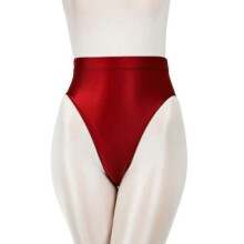 (L, Wine Red) Women High Waist Satin Knickers Briefs Comfy Underwear Panties