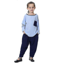 (11-12 Years, Sky Blue) Kids Girl Muslim Outfits Casual T Shirt Top Harem Pants Set Arab Islamic Clothes