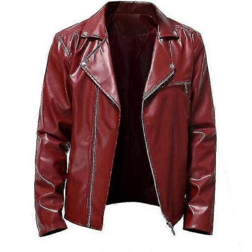 (XL) Men's Multifunctional Lapel Motorcycle Jacket Black/red