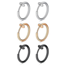 6pcs Clip On Fake Lip Nose Septum Belly Rings Faux Helix Earring Stainless Steel Non Pierced Percing Jewellery