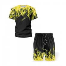 (4XL, Yellow) Men's T-shirt Suit Sports Suit Beach Shorts + T-shirt