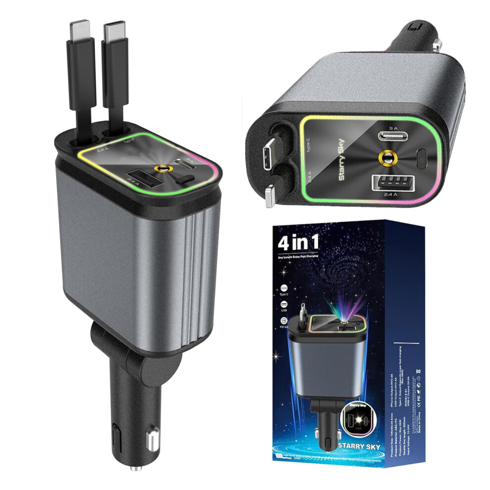 4In1 Retractable Car Charger With Fast Charging, Starlight Design, Universal Device Support 9001264076382